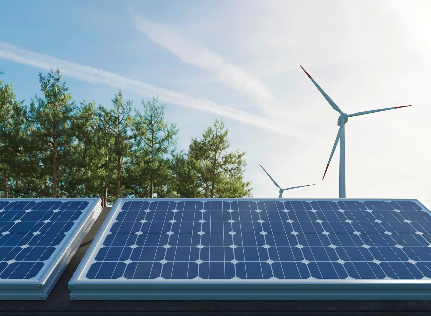 Solar panels and wind turbines — Fast2host 100% renewable data centre energy