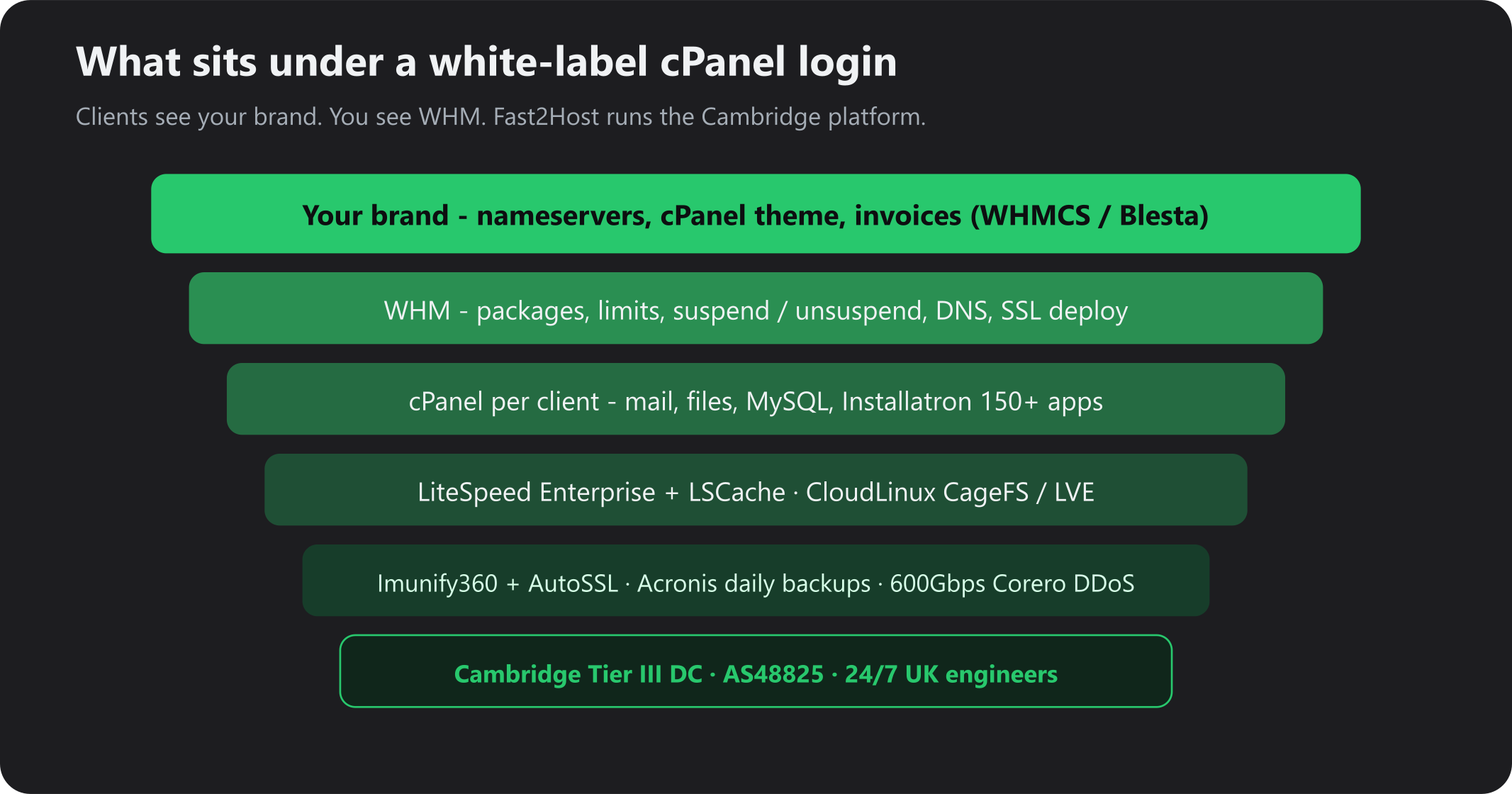 Platform stack under a white-label cPanel login